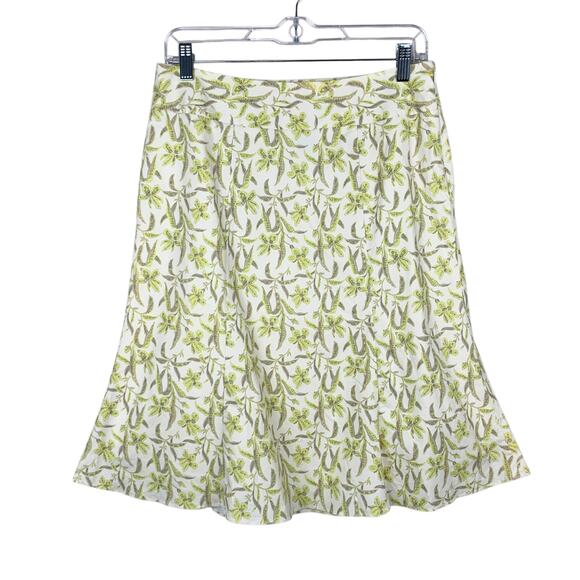 Gap Skirt Stretch A-line Flared Cream Green Floral Midi Women's 8 Modest Spring - Picture 2 of 5